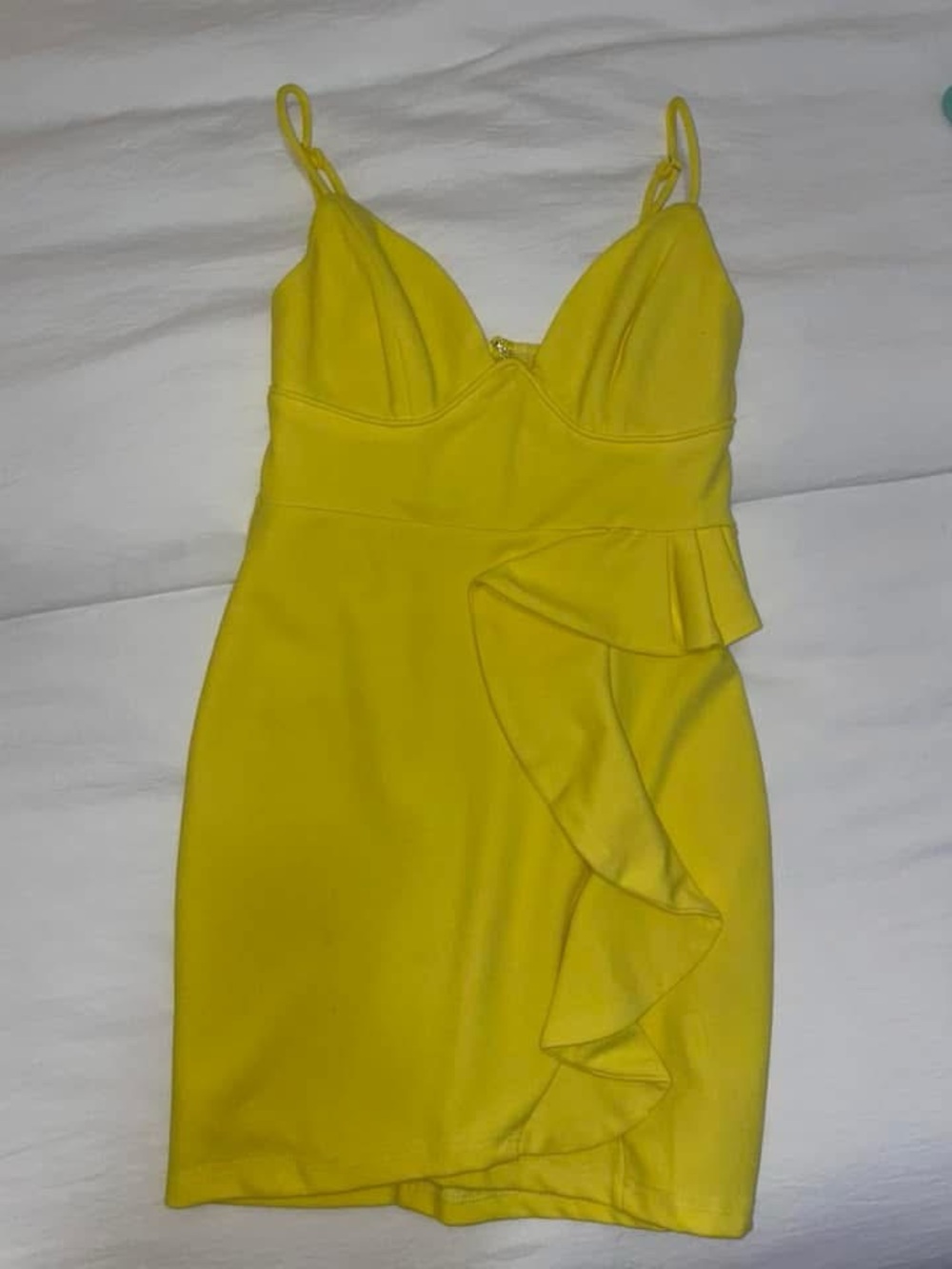 Lulu's Bright Yellow Spaghetti-Strap Ruffle Mini Dress